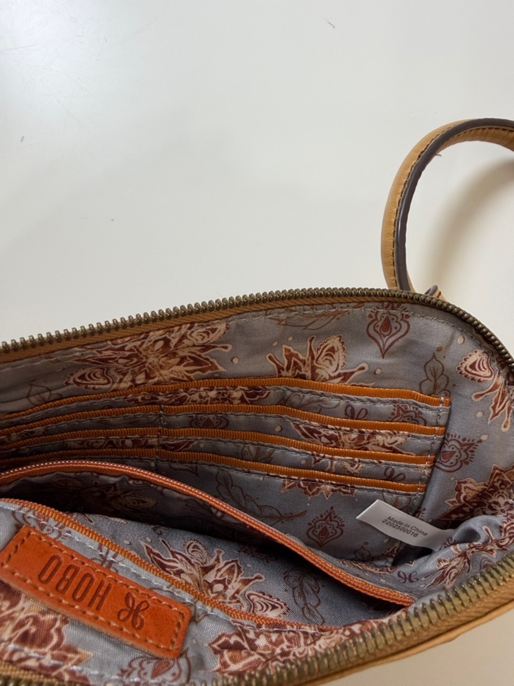 HOBO Tan Leather Wristlet Clutch with Center Stitch Detail - Picture 5 of 7